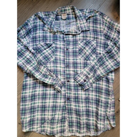 Vintage Ozark Trail Shirt Mens Large Blue Long Sleeve Button Plaid Flannel 90s - Picture 1 of 4